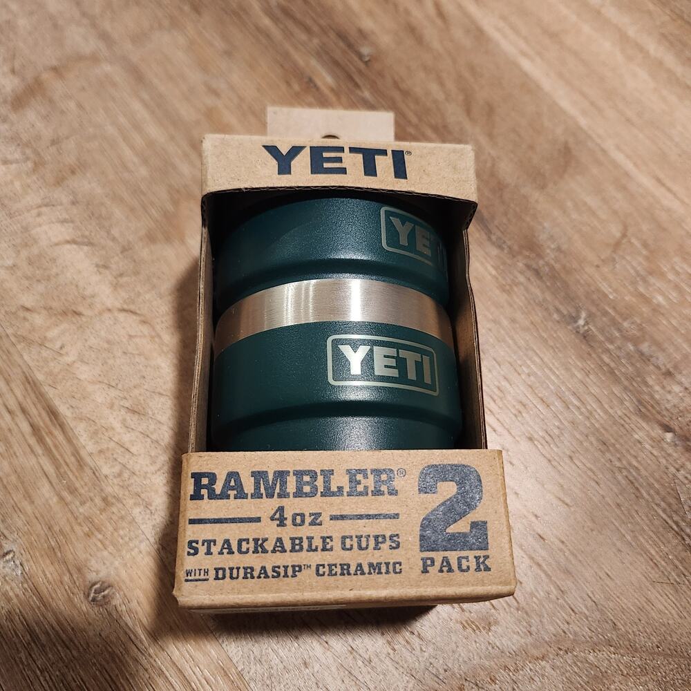 YETI LIMITED EDITION Black Forest Green 4 OZ Rambler STACKABLE Cups 2 Pack New